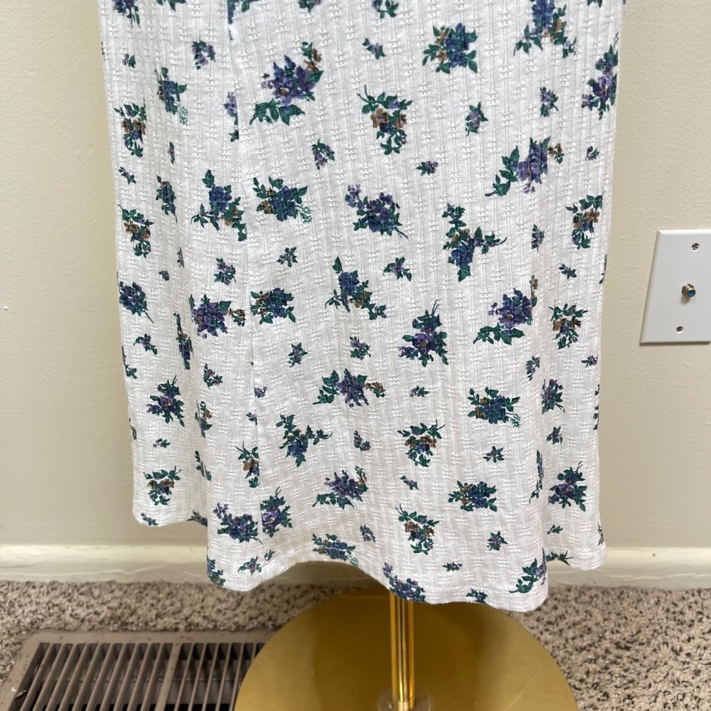 Vintage Ditsy Floral Ribbed Maxi Dress Women 10/12 White Purple 90s Grunge - Picture 4 of 9